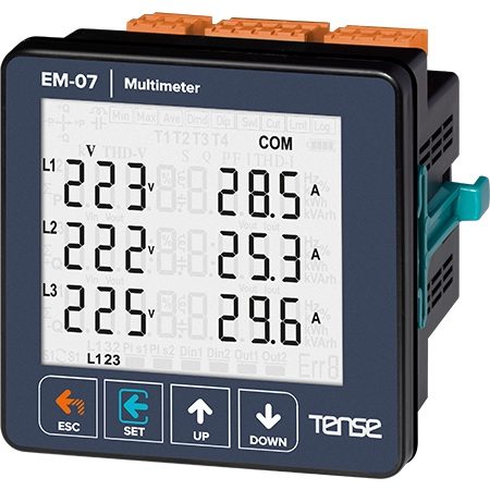 Multímetro ajustable con pantalla LCD de 71,5 × 61,5 mm.