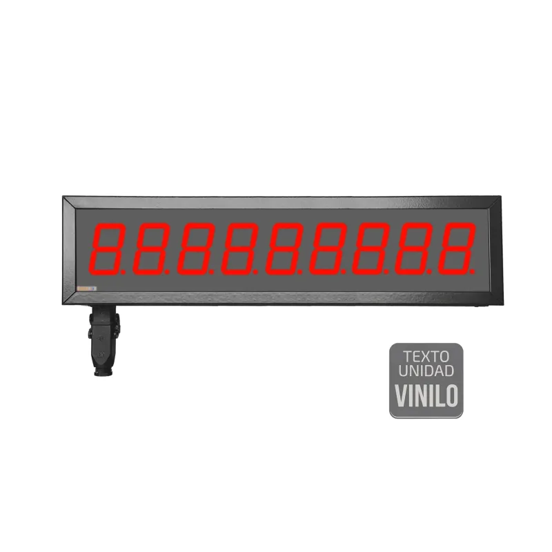 Visualizador Numerico 57mm, 9 digitos, BCD-Contador-Tacometro-Cronómetro +2R, Texto Vinilo, IP65