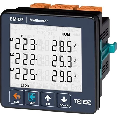 Multímetro ajustable con pantalla LCD de 71,5 × 61,5 mm.
