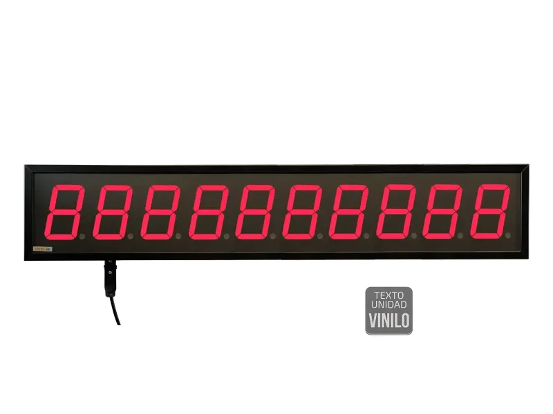 100-mm-Ziffernanzeige, 10-stellig, hohe Helligkeit, seriell, Ethernet, Wi-Fi +2R, Vinyl-Text