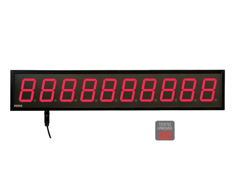 100-mm-Ziffernanzeige, 10-stellig, hohe Helligkeit, BCD-Zähler, Drehzahlmesser, Stoppuhr + 2R, LED-Textanzeige